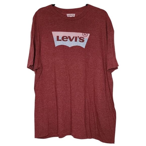 2XL Mens Levis Red Short Sleeve Tee Marbled Crew Neck Logo Pink Blue - Picture 1 of 7